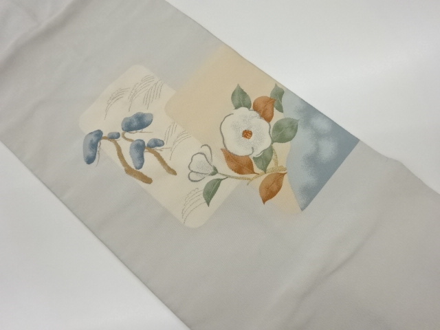 JAPANESE KIMONO / VINTAGE NAGOYA OBI / TSUZURE / WOVEN WAVE & CAMELLIA